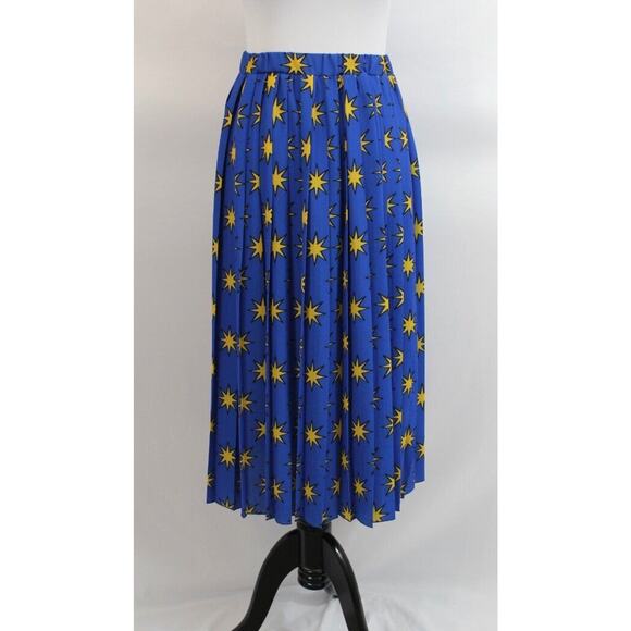 ALESSANDRO ENRIQUEZ Sz 38 2 XS Blue Yellow Stars Pleated Midi Skirt - Picture 2 of 11